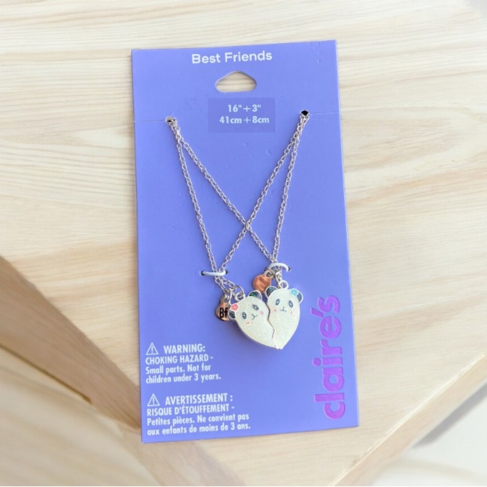 NEW Claire's Best Friends Panda Split Heart Pendant Necklaces 2 Pack BFF Love